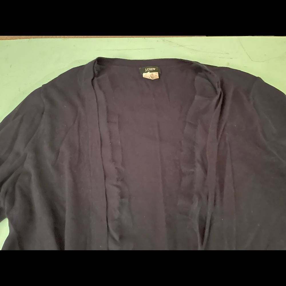 J Crew Navy Cotton / Wool Lacy/Tulle-Edge Cardigan